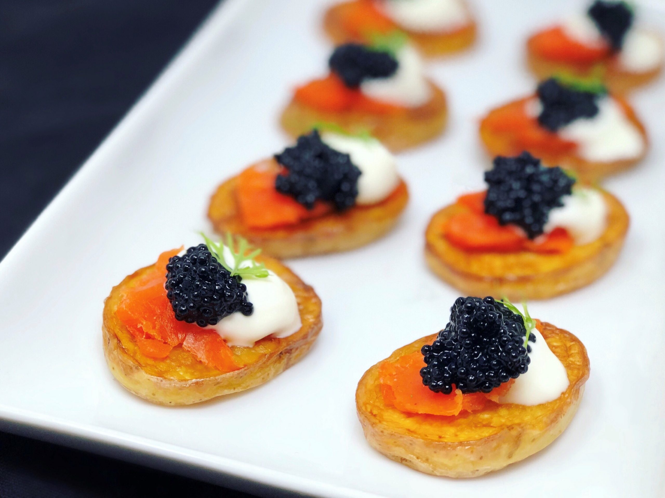 Dish of Crispy Potato Bites with Caviar