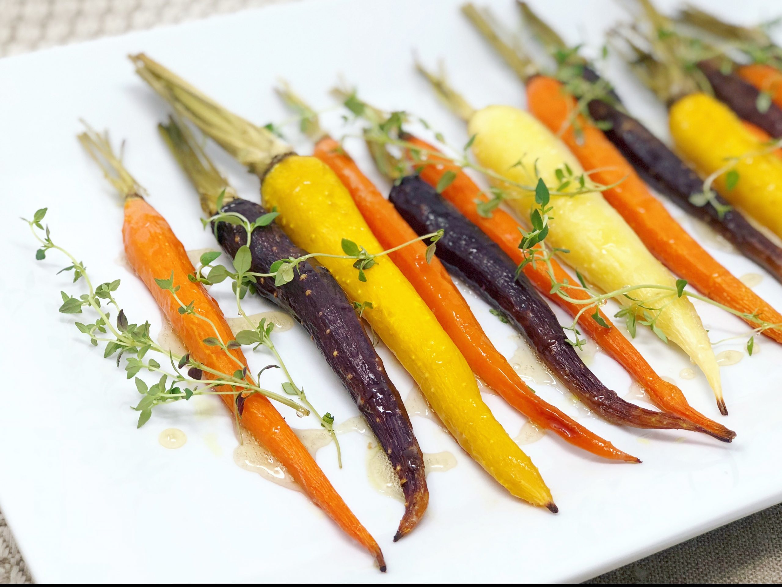 Dish of Honey Roasted Rainbow Carrots