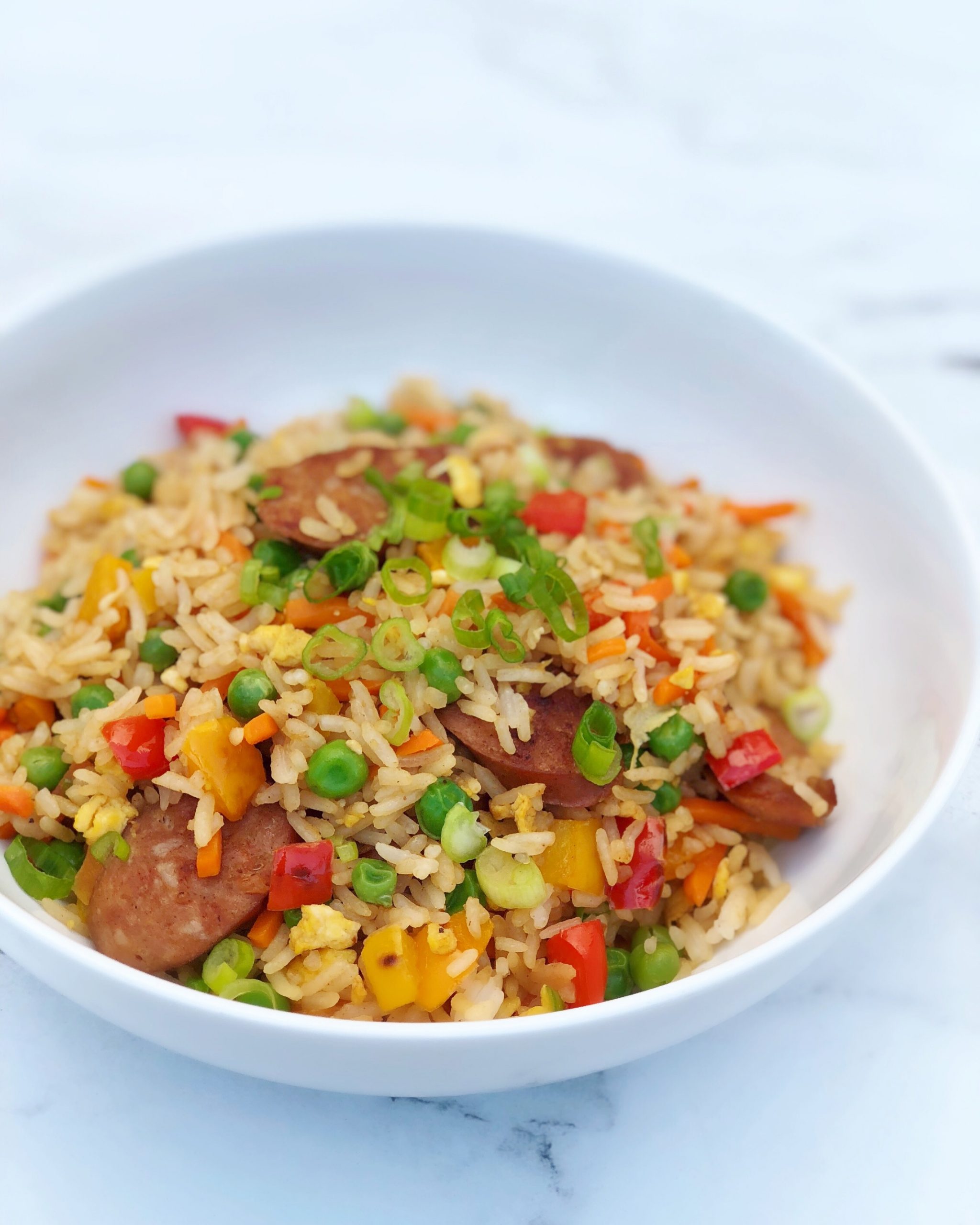 Dish of Pineapple Fried Rice with Ginger Lemongrass Sausagescaled