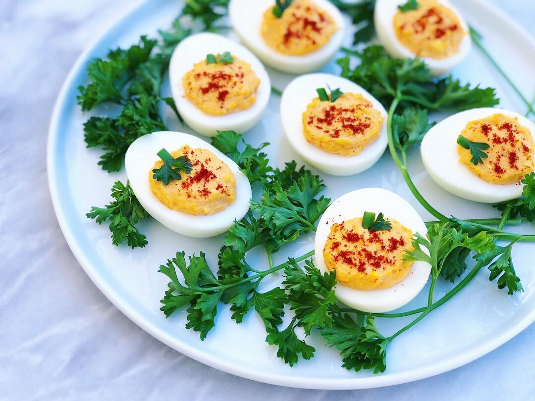 Dish of Pumpkin Patch Deviled Eggs